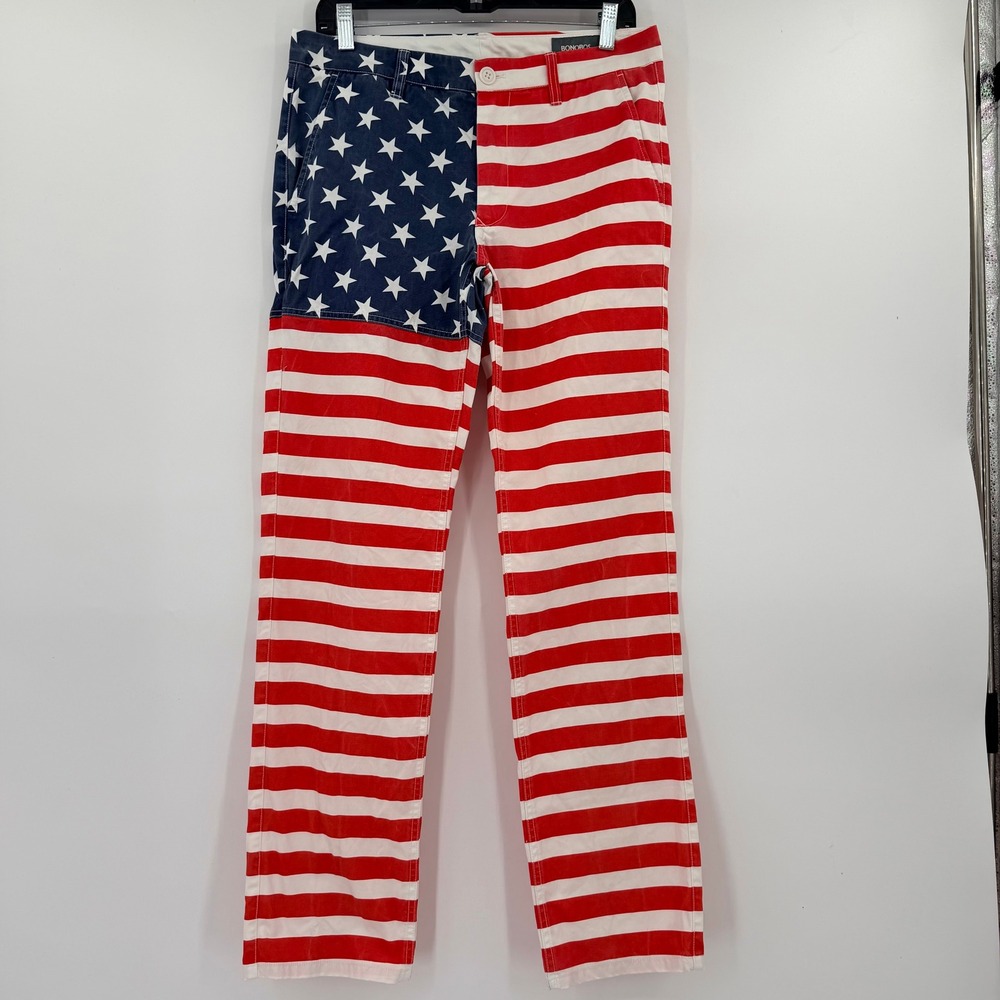 Bonobos 100% Cotton American Red White Blue Slim Straight Chino Pants Mens 31x32